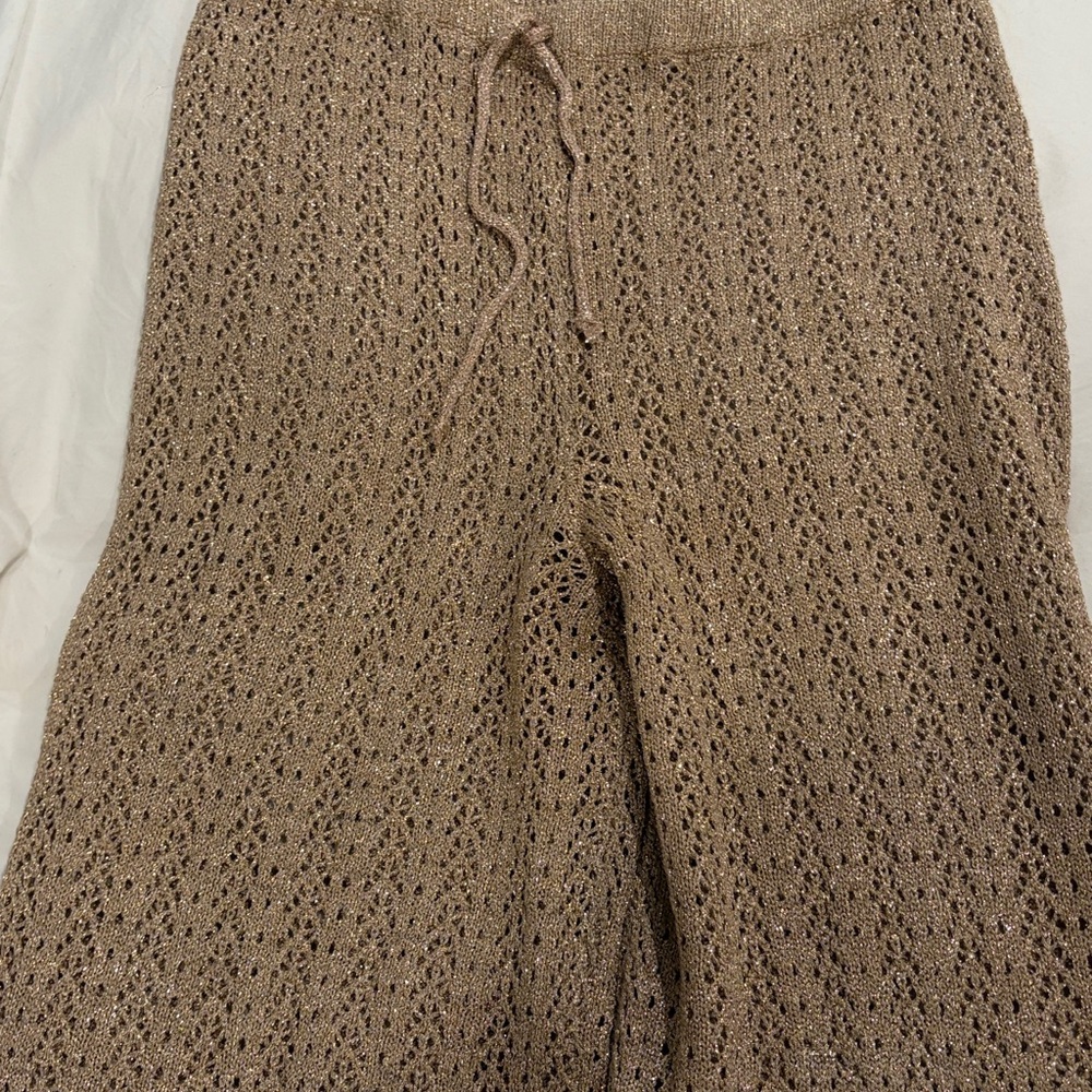Caldezonia Tan Knit Wide-Leg Cover Up Pants - Picture 2 of 3